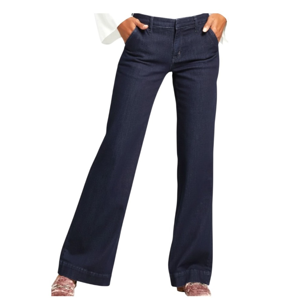 A NEW DAY Dark Blue Denim TROUSERS DRESS PANTS Flare Wide Leg Jeans Stretch 4/27
